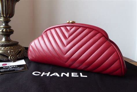 Dark Red Chevron Quilted Lambskin Leather Timeless Clutch Bag